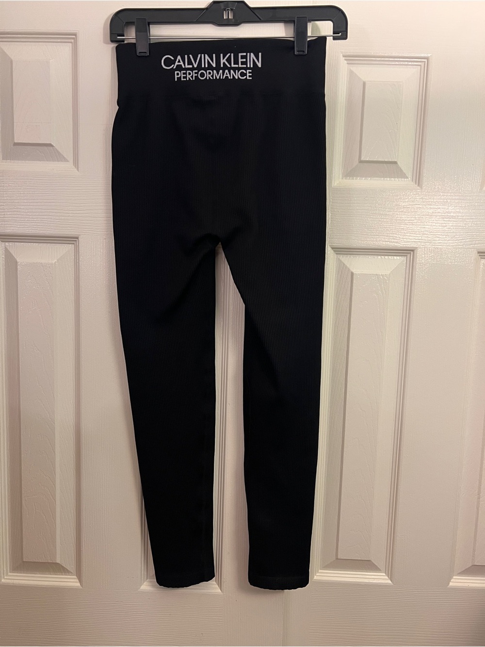 Calvin Klein Black Ribbed Performance Leggings with Branded Waistband